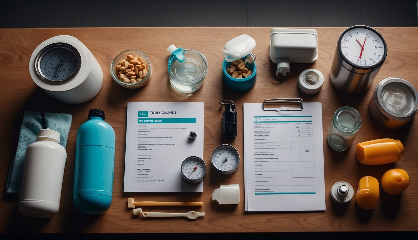 A checklist with items like water purifier, canned food, and first aid kit on a table