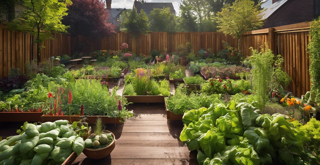 A walled garden area growing a variety of herbs and vegetables