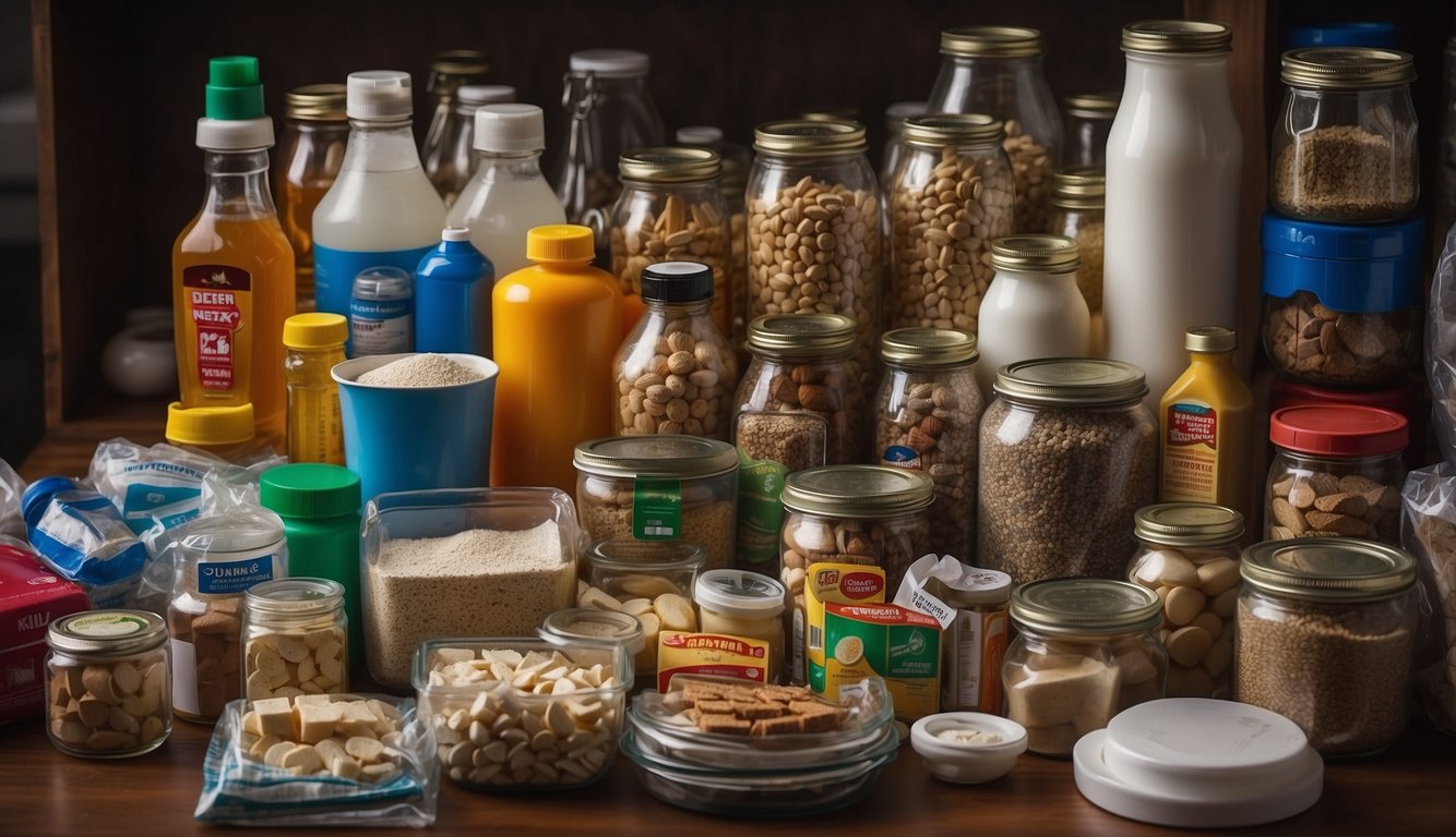 A stockpile of essential barter items, including food, water, medicine, and tools