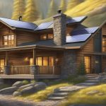 A secluded mountain cabin with solar panels, rainwater collection system, and hidden entrance. Surrounding forest provides for hunting and foraging