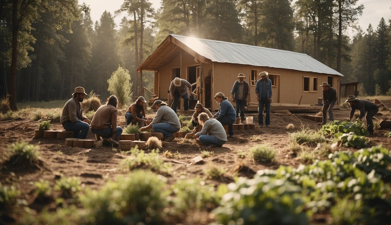 A group of people construct a self-sustaining homestead, utilizing their skills to build and plan for survival readiness