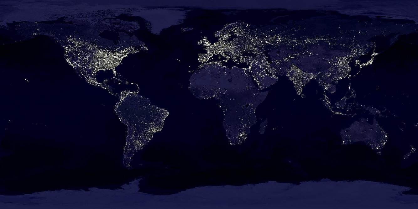 A night time map of the world view