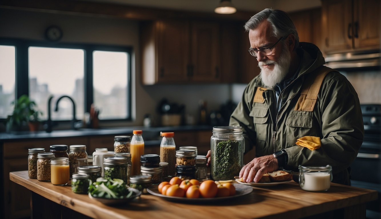 A prepper preparing for economic challenges, natural disasters, and SHTF events like pandemics, power outages, and food shortages