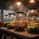 Food hangs in a smoky room, surrounded by racks and jars. The air is thick with the scent of burning wood, as the food slowly dries and absorbs the rich, smoky flavor