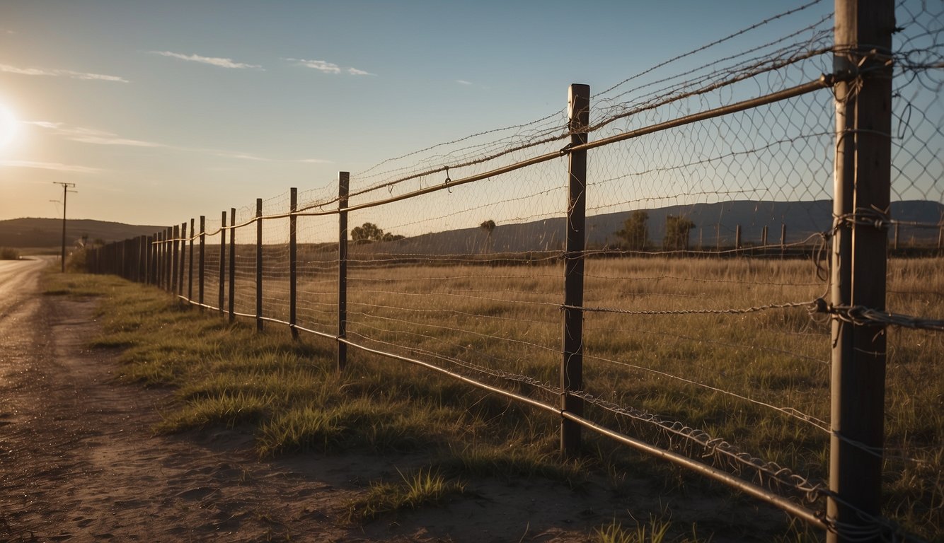 A sturdy fence surrounds the bug-out location, topped with barbed wire. 