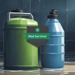 A sturdy, sealed water container holds fresh water, stored in a cool, dark location, away from direct sunlight and contaminants