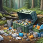 A hidden cache of supplies sits nestled among rocks, while resources are scattered throughout the forest floor