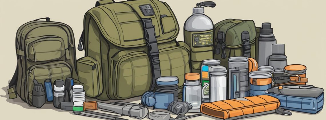 A survival kit and bug out bag sit side by side, each containing different items.