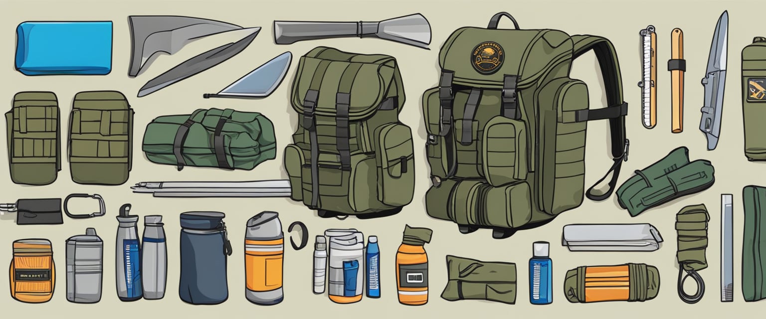 A survival kit and bug out bag sit side by side, each containing essential items for emergency situations. The survival kit is compact and contains basic supplies, while the bug out bag is larger and includes more comprehensive gear for longer-term survival