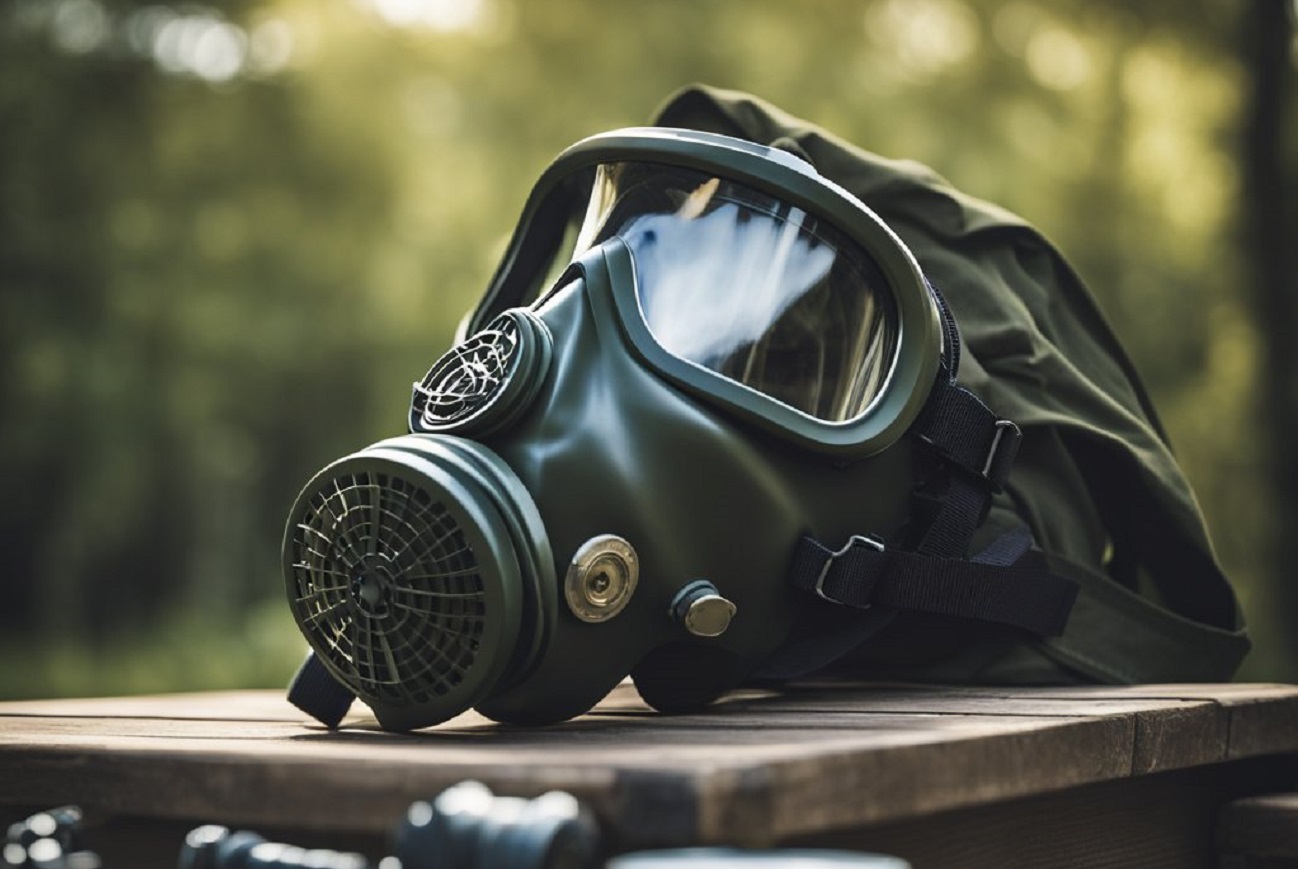 A gas mask on the table required to ensure clean air supply