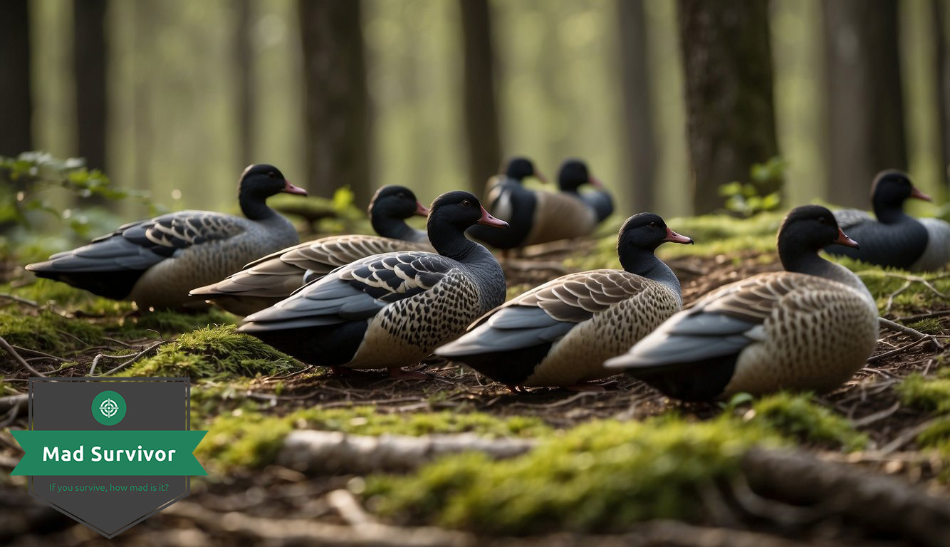 Several decoys strategically placed to mislead in a wooded area