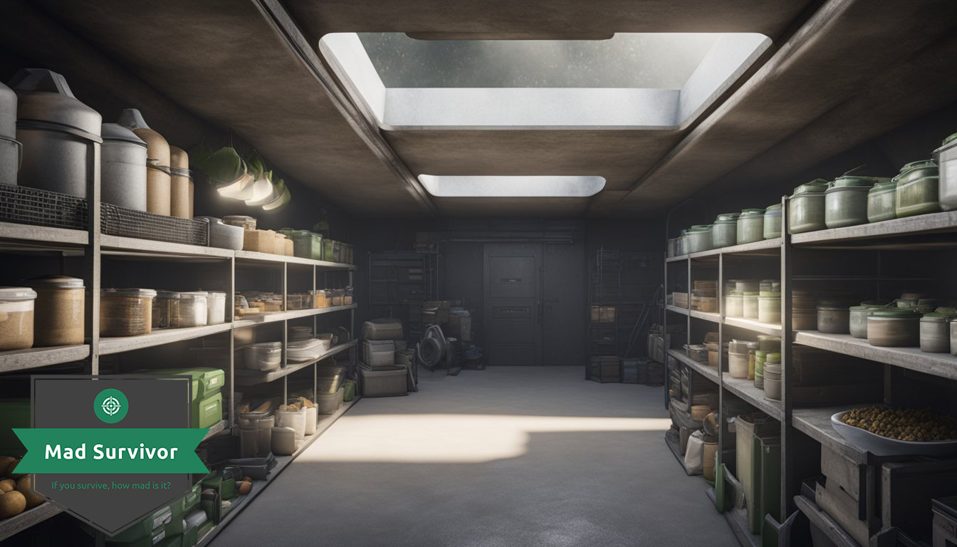 The survival bunker is stocked with food, water, and medical supplies.
