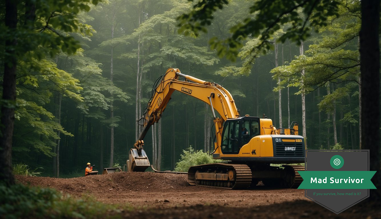A well being constructed with heavy machinery out in the woods